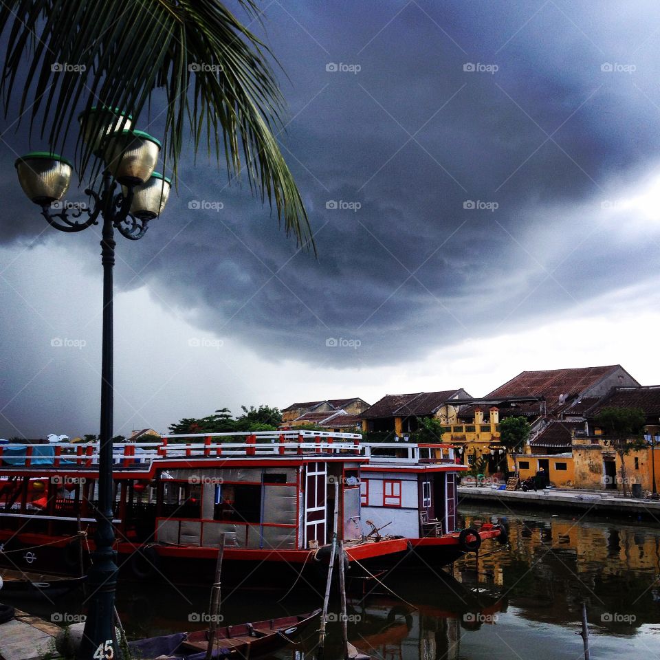 Storm over Hoi An old town in Vietnam 