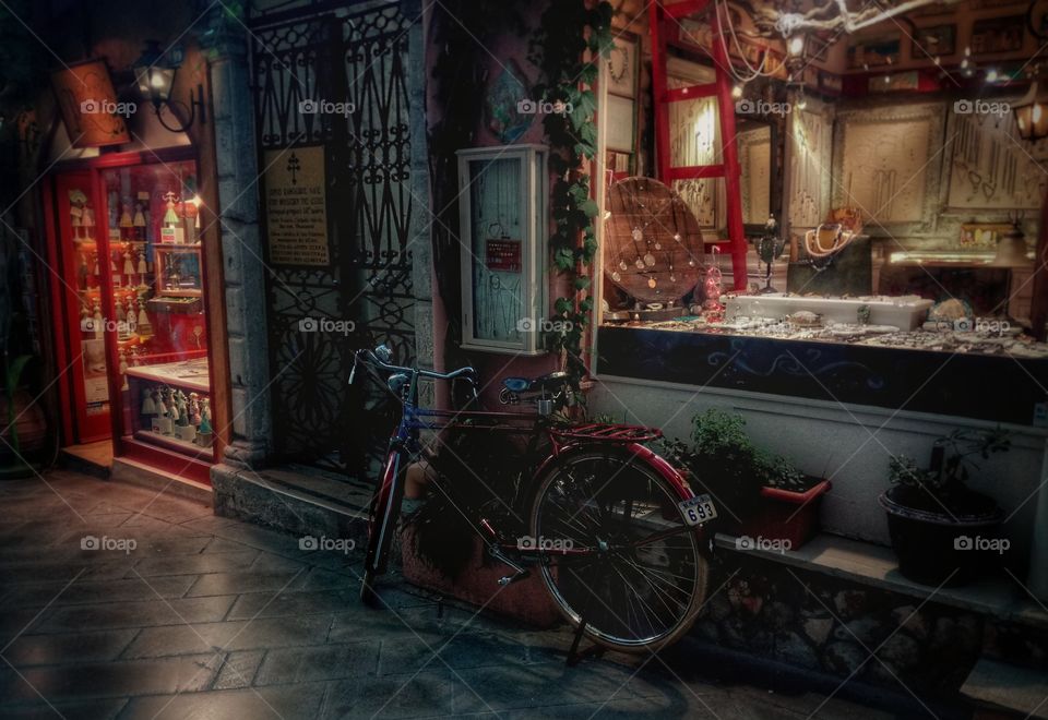 Corfu, Greece. Vintage bicycle hidden in Corfu Town