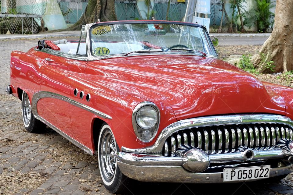 Classic red convertible in Havana, Cuba