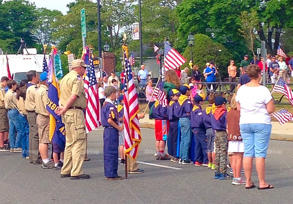 Attention . Standing at attention during "God Bless America"