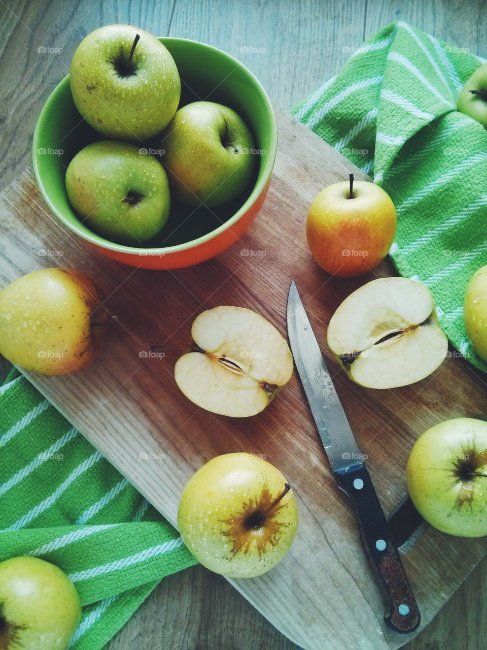 Apples. Apples on wooden desk