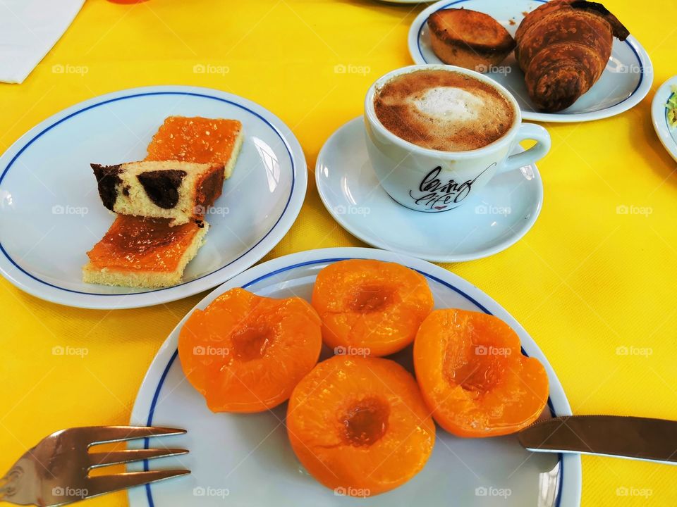 Composition Art view wall interior Light shadow design decor decoration Coffee served drink view table day part yellow form circle ellipce tasty tasty yummy cup mug