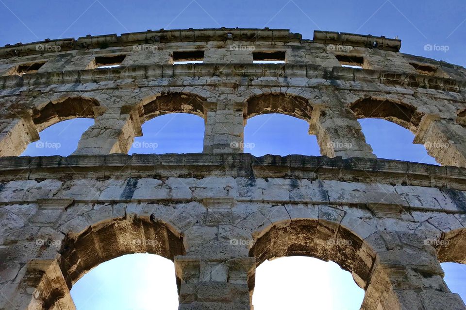 View from the base of Pula Colosseum