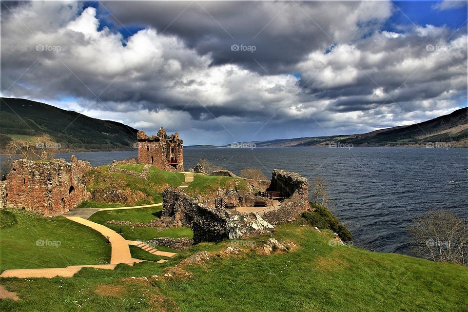 Loch Ness and Castle In Ruins of Urquart