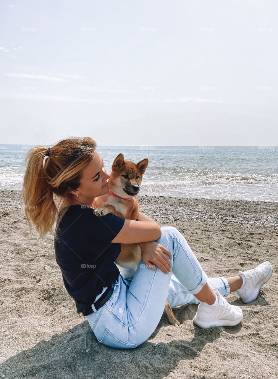 Girl with dog shibainu