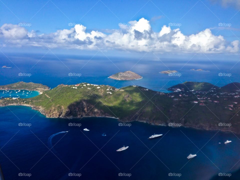 Overhead view of the island of St Barth