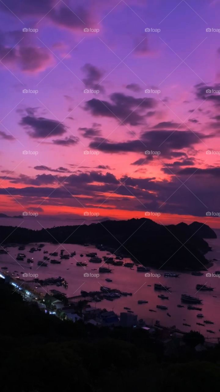 Very beautiful sunset view on the beach labuan bajo