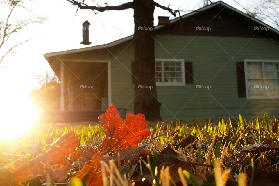 Fall sunset on a Texas farmhouse