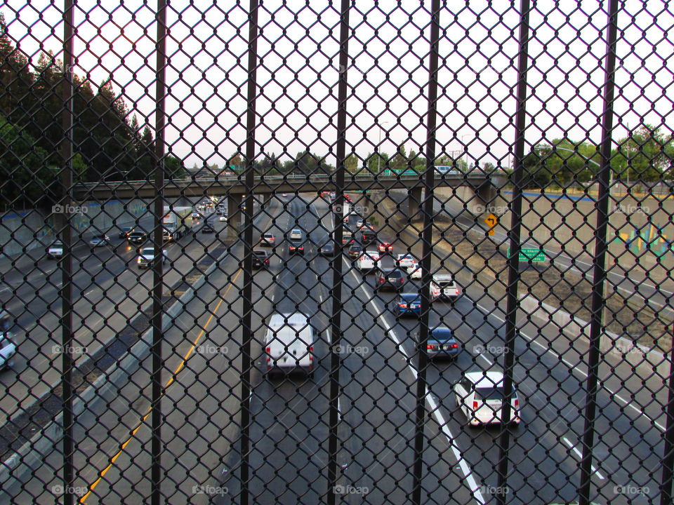early morning traffic from a overpass in downtown Sacramento