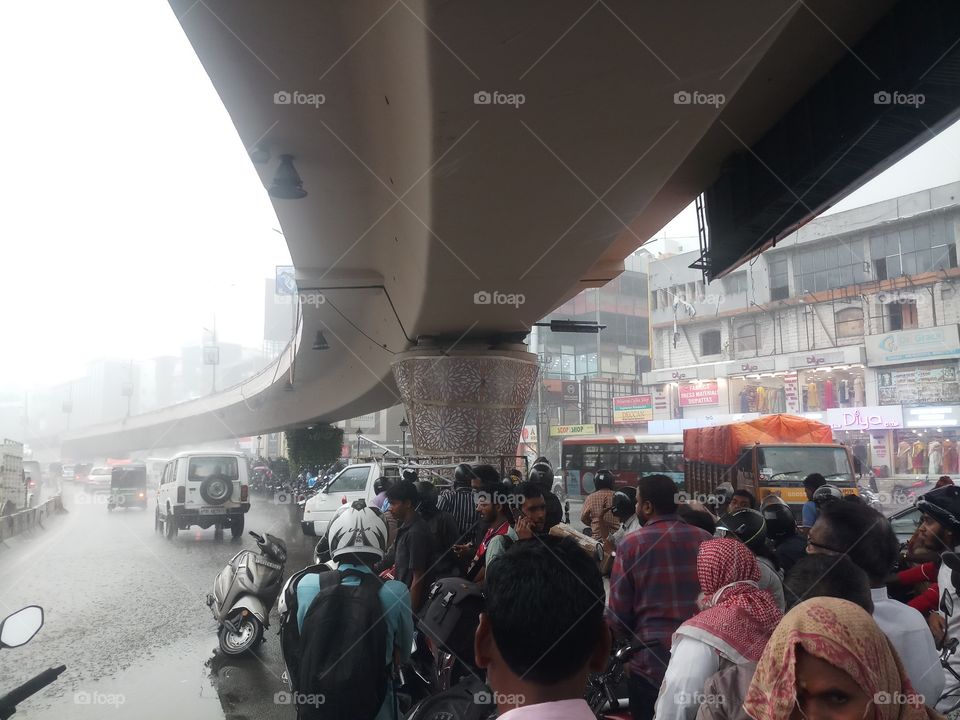 rain, vehicles, bridge