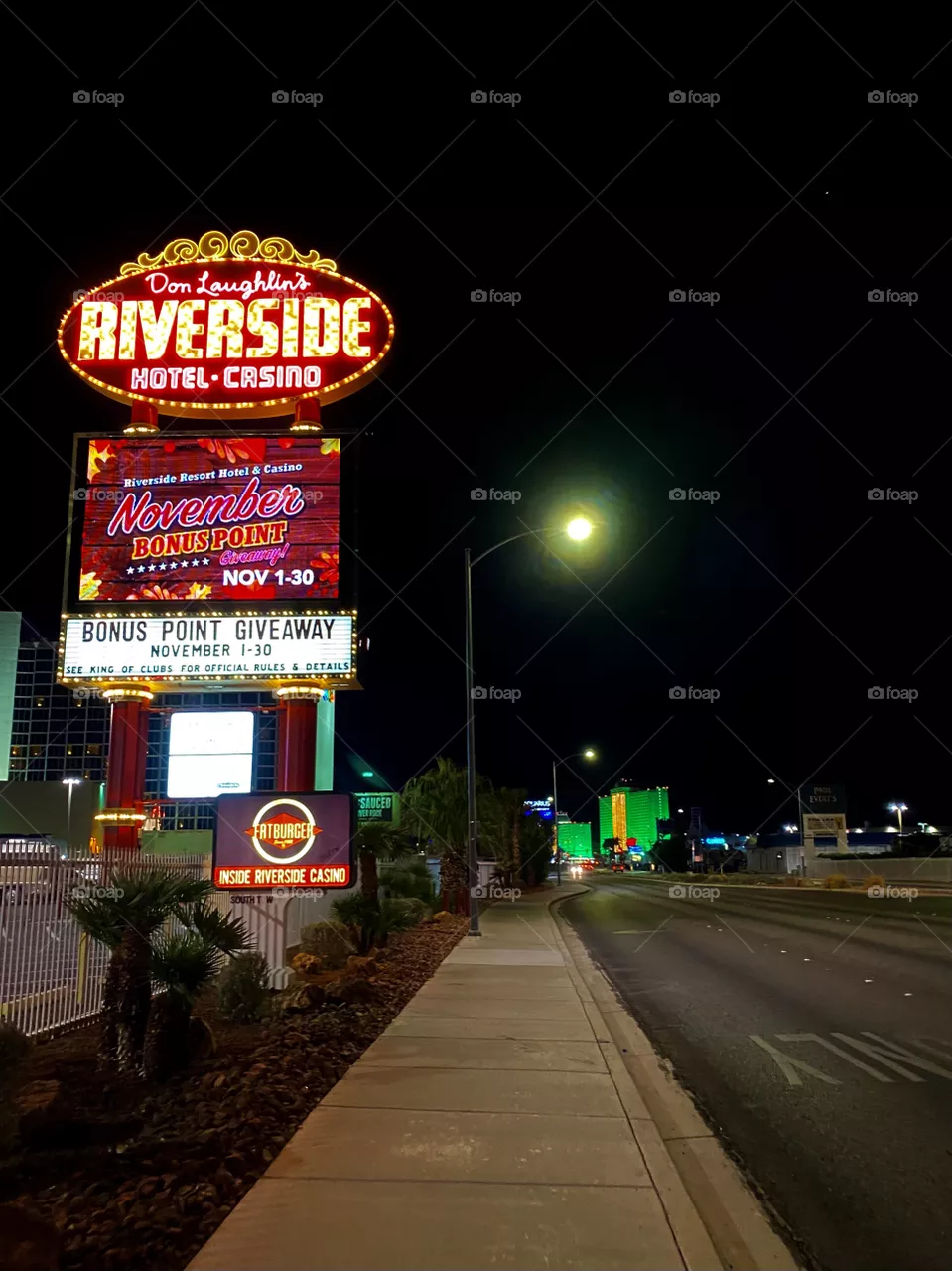 Walking along Casino Drive in Laughlin Nevada at night 