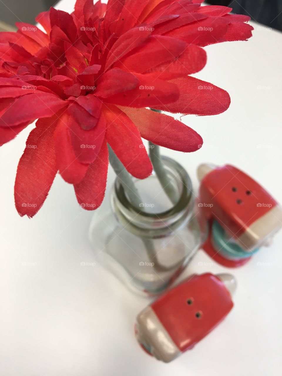 Salt and Pepper Shakers and a Flower