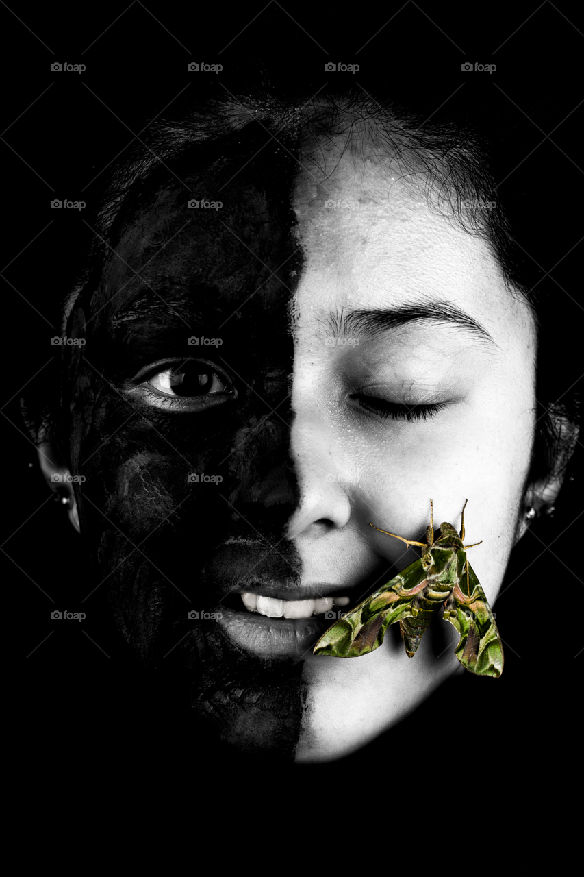Moth and the Girl, Conceptual Photo show a relationship between Nature and the Human 