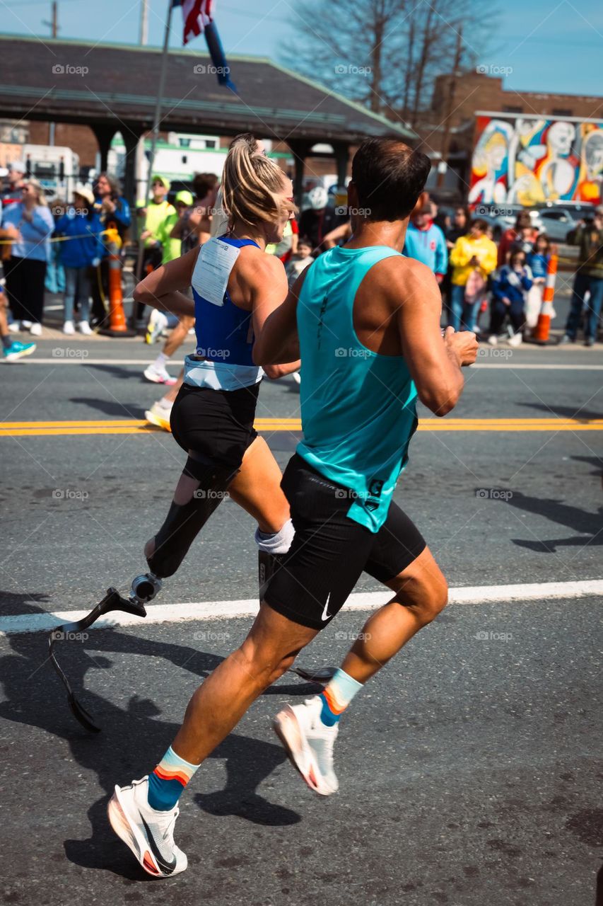 A strong-minded girl at a running marathon