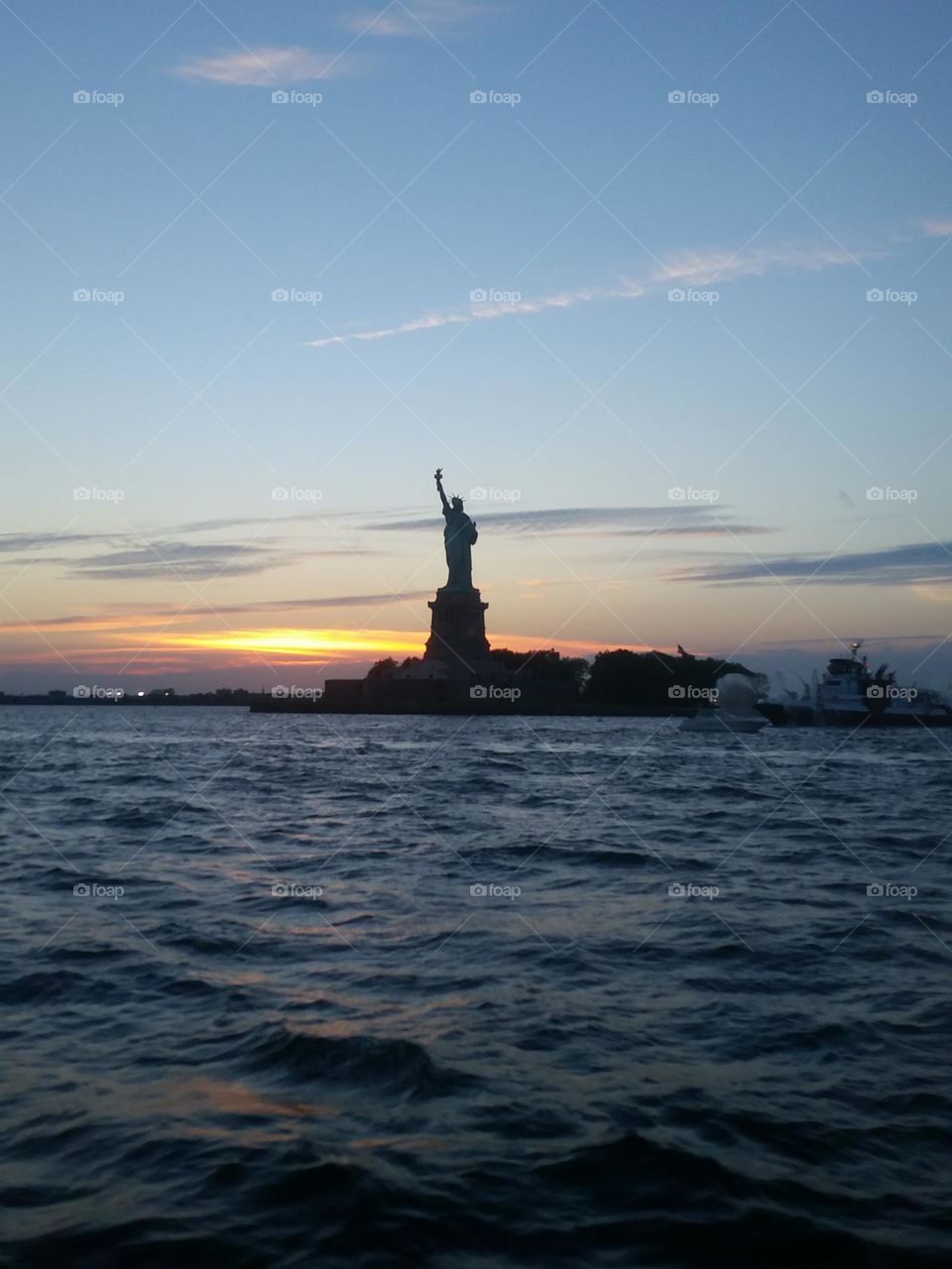 Sunset over Statue of Liberty