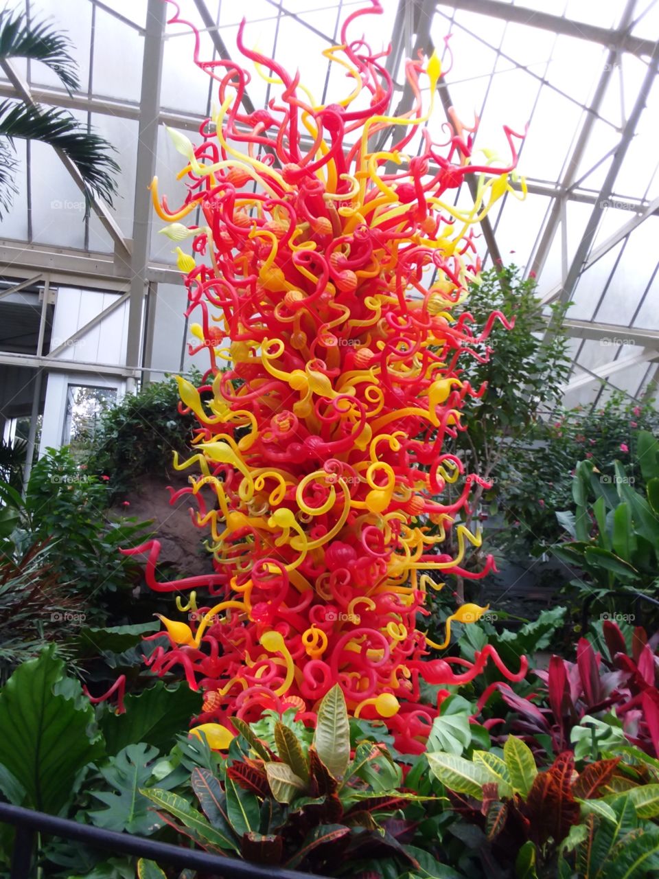 humongous orange glass art jungle plants