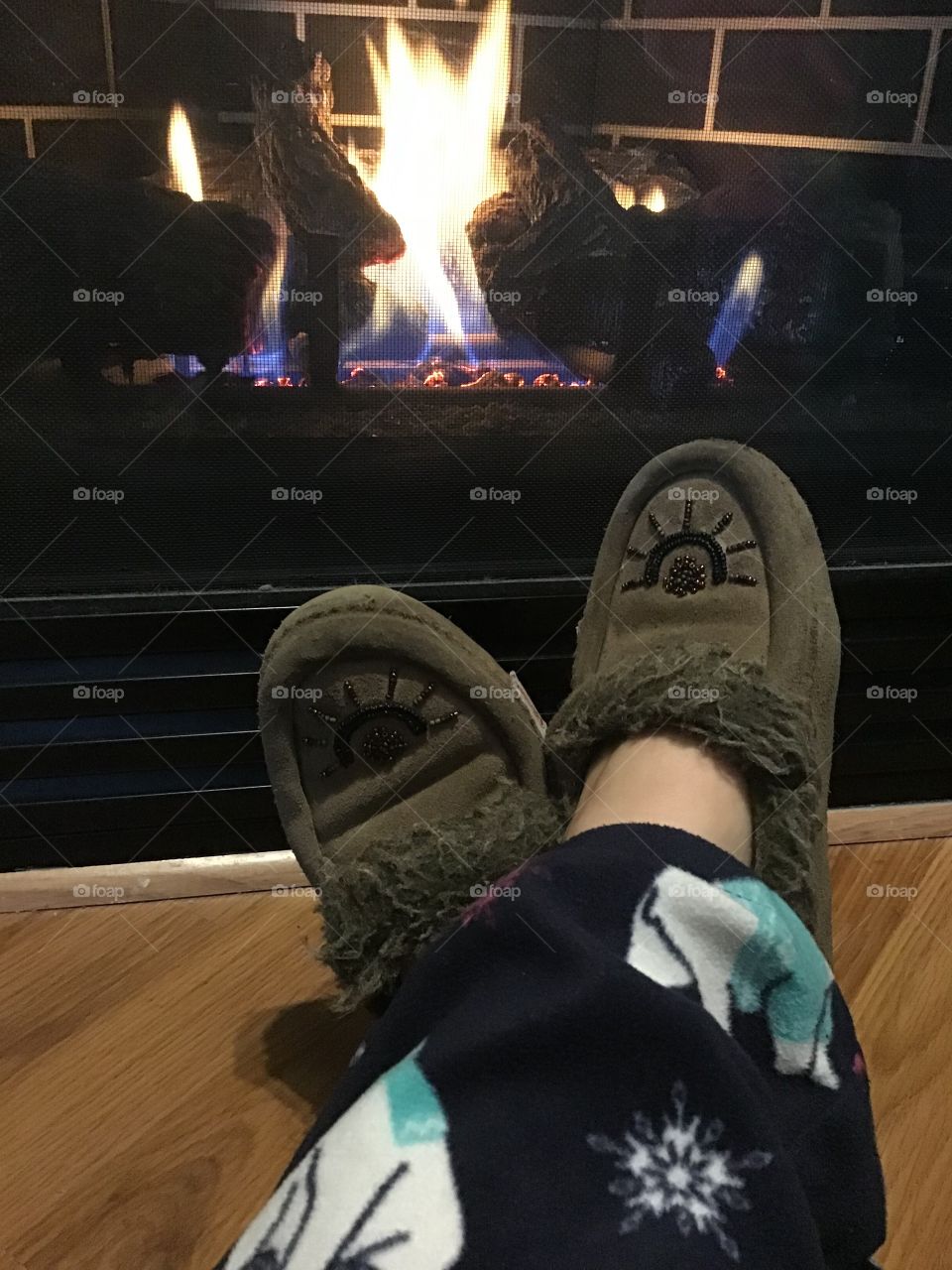 Relaxing by the fire