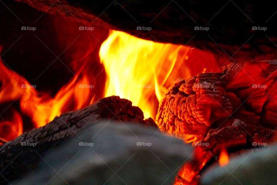 Closeup of campfire burning