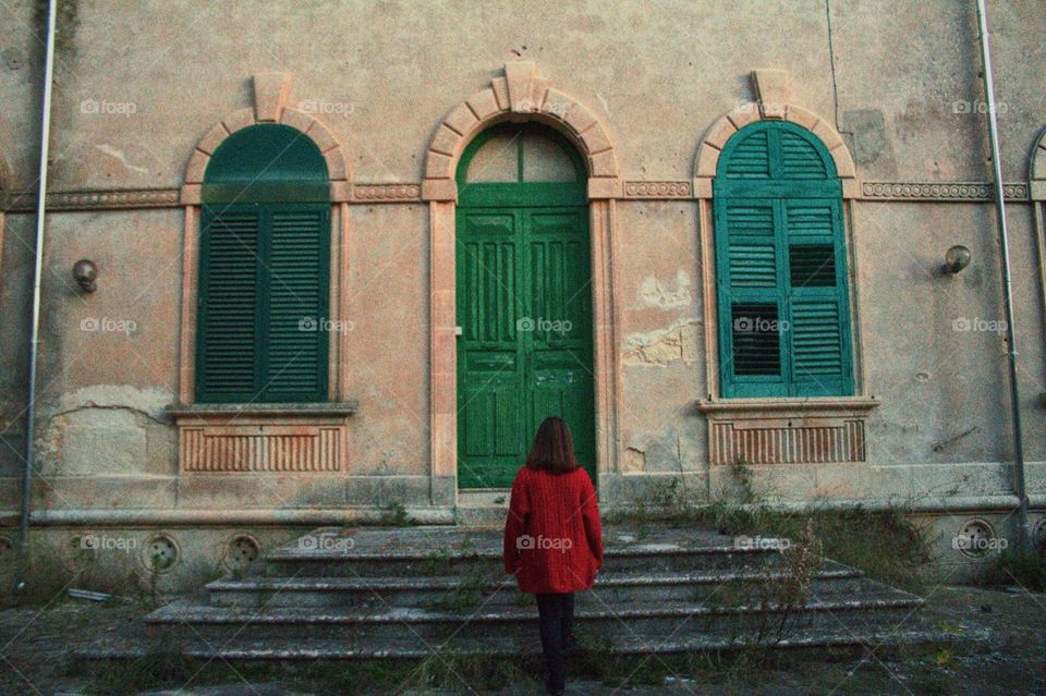 Abandoned house, girl, Italy.