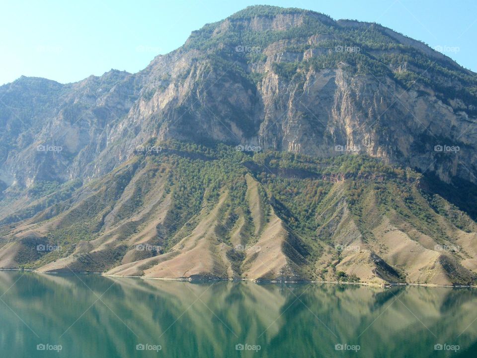 morning on the lake in the mountains of Dagestan in Russia