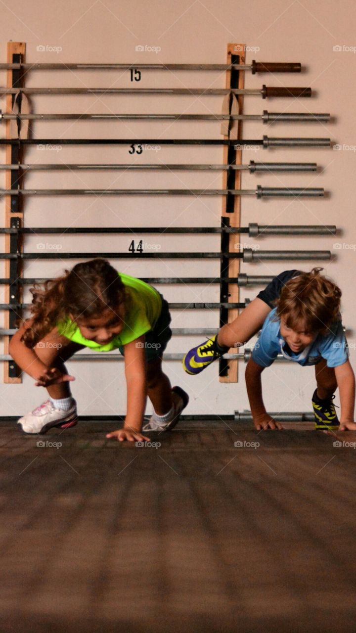 Race to the finish!. During my son's crossfit class, kids exercising and having fun!