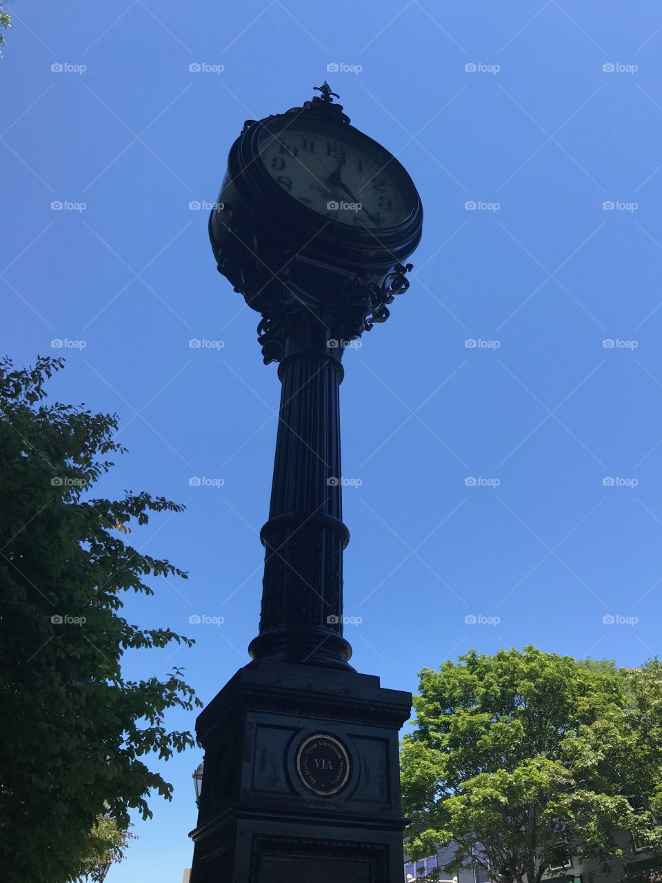 The clock by the village green in downtown Bar Harbor, Maine
