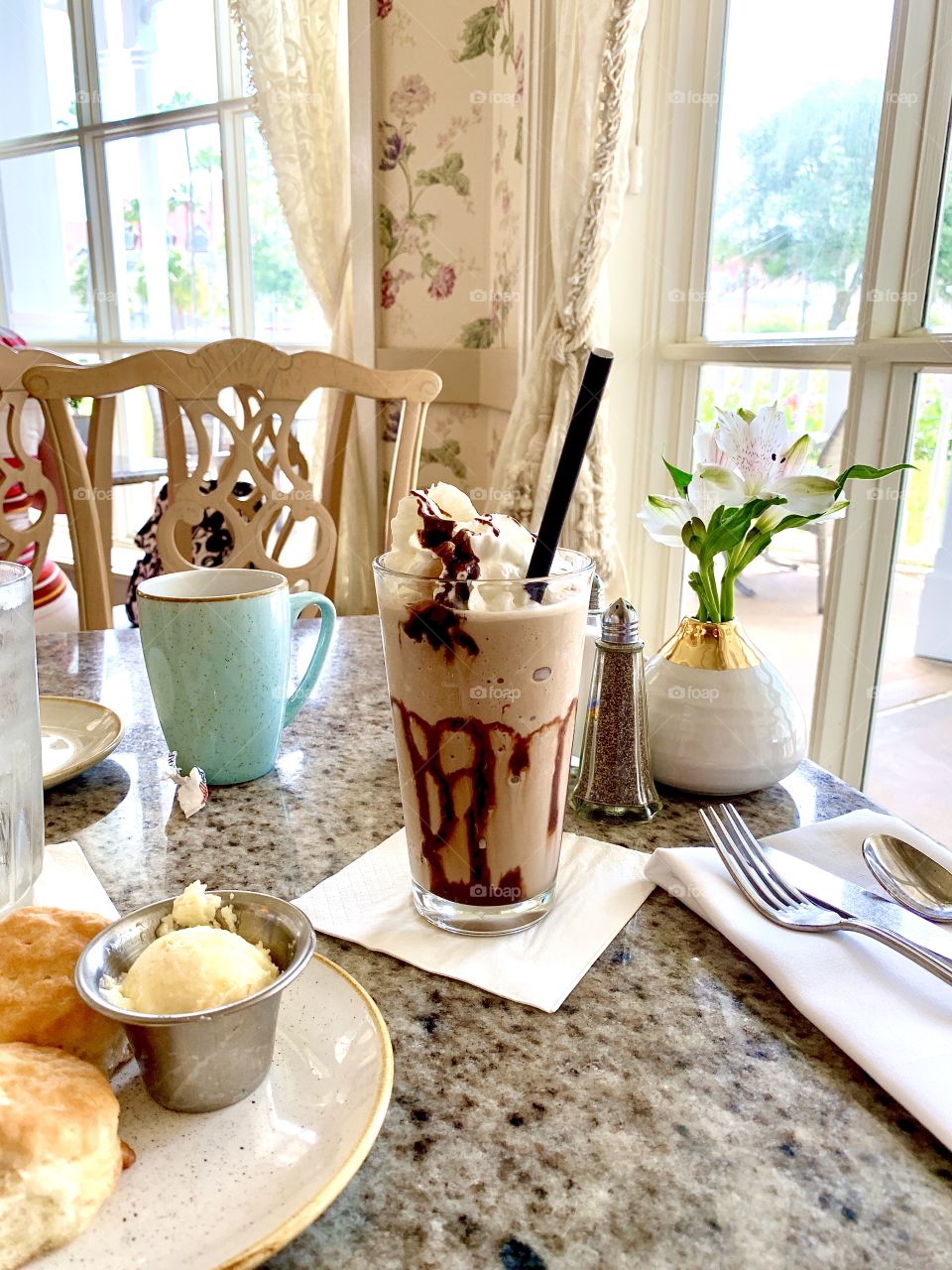 Breakfast delight of tasty treats in a formal setting