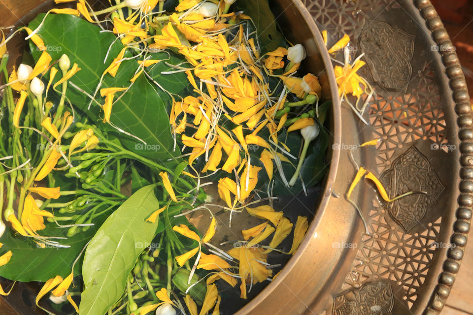 Thailand tradition in Songkarn day,bowl full of flower 