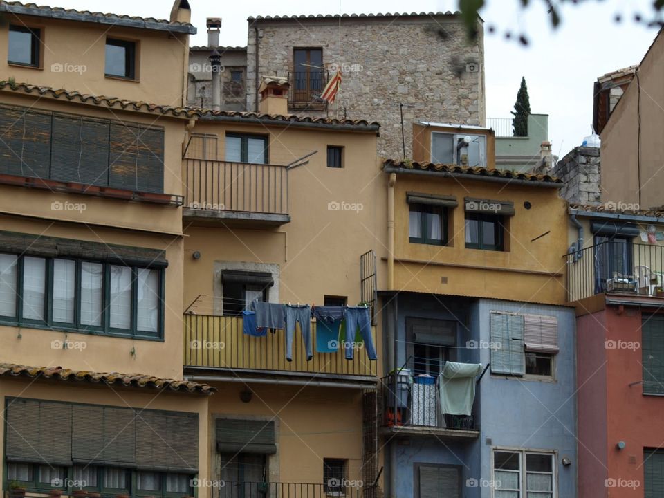 Colored houses in Girona riverside