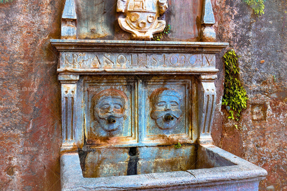 Historic fountain at Alhambra in Granada Spain