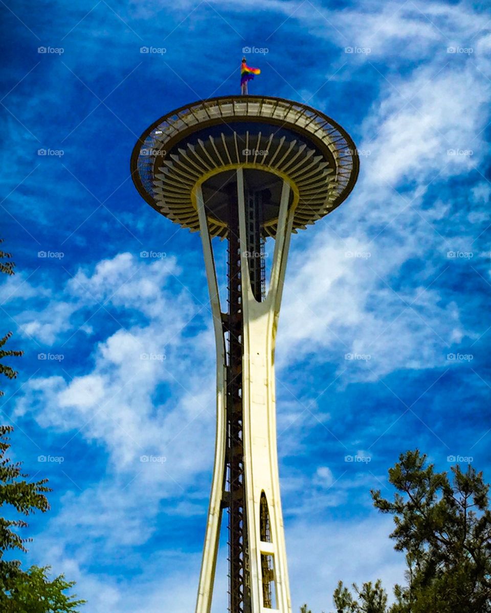 Seattle space needle during LGBT Pride 