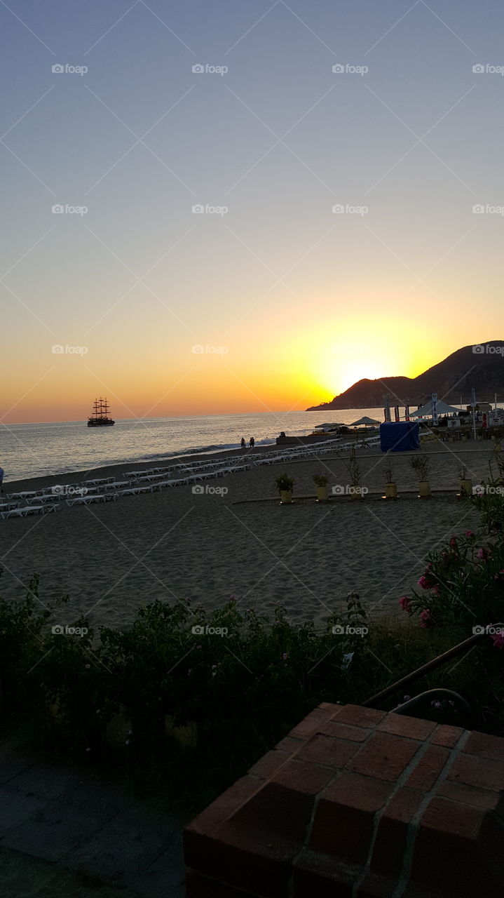 pirateship in sunset