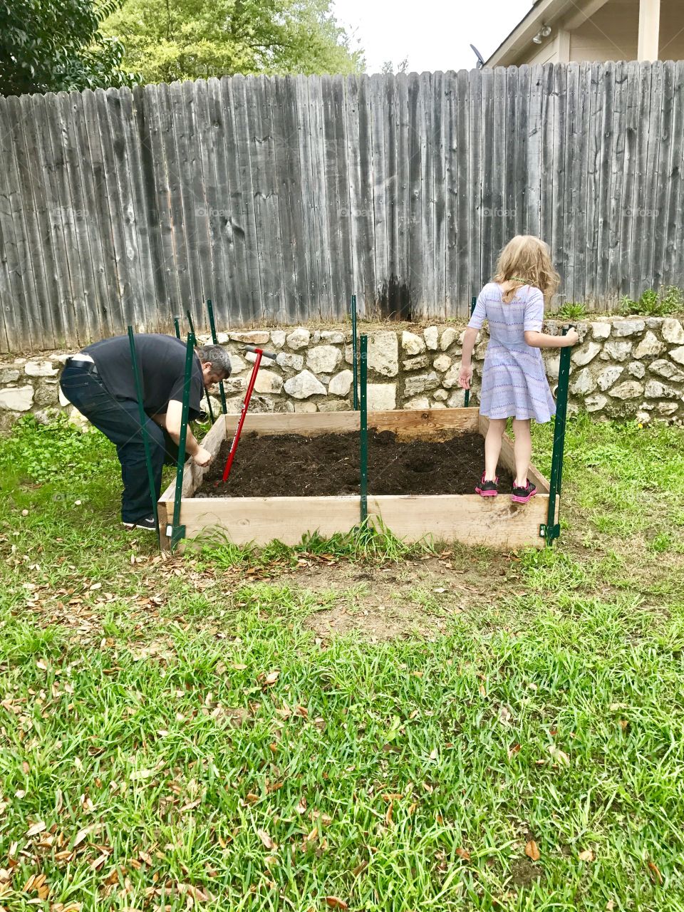 My fam doing some raised gardening in the backyard 
