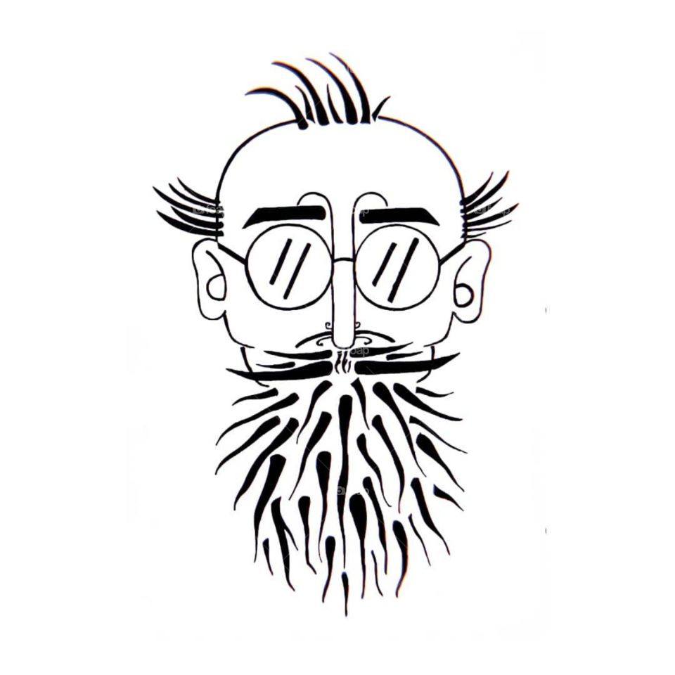 this is a doodle of an aged person. she wears specs and has a long beard.
