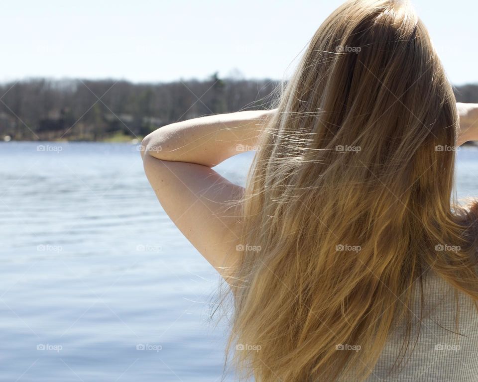 Lake Hair Daze woman by a lake