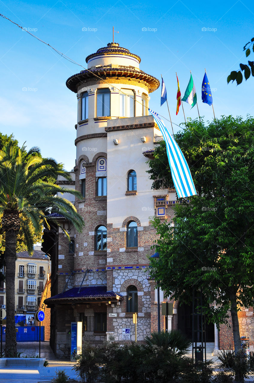 Architecture of Malaga in morning . Beautiful building 