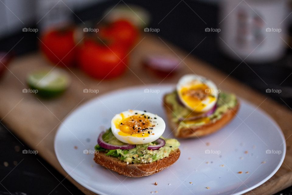 Open Face Avocado and Soft-Boiled Egg Sandwich