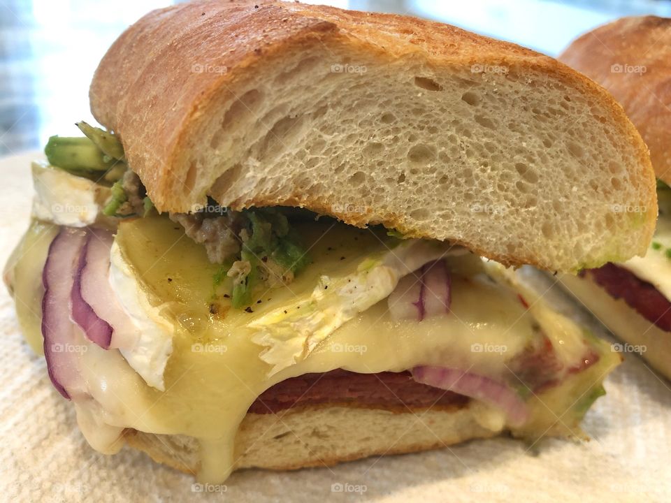 Pastrami Sandwich With Melted Brie And Avocado