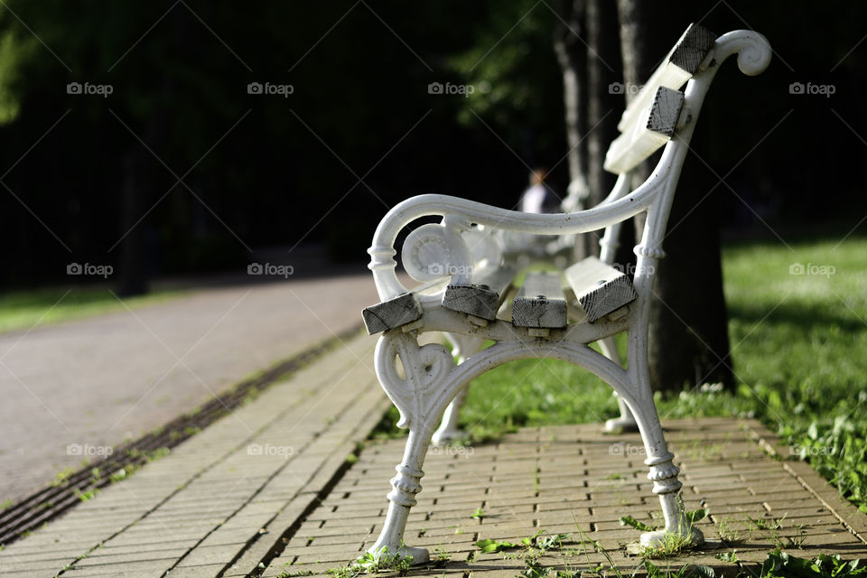 White iron bench