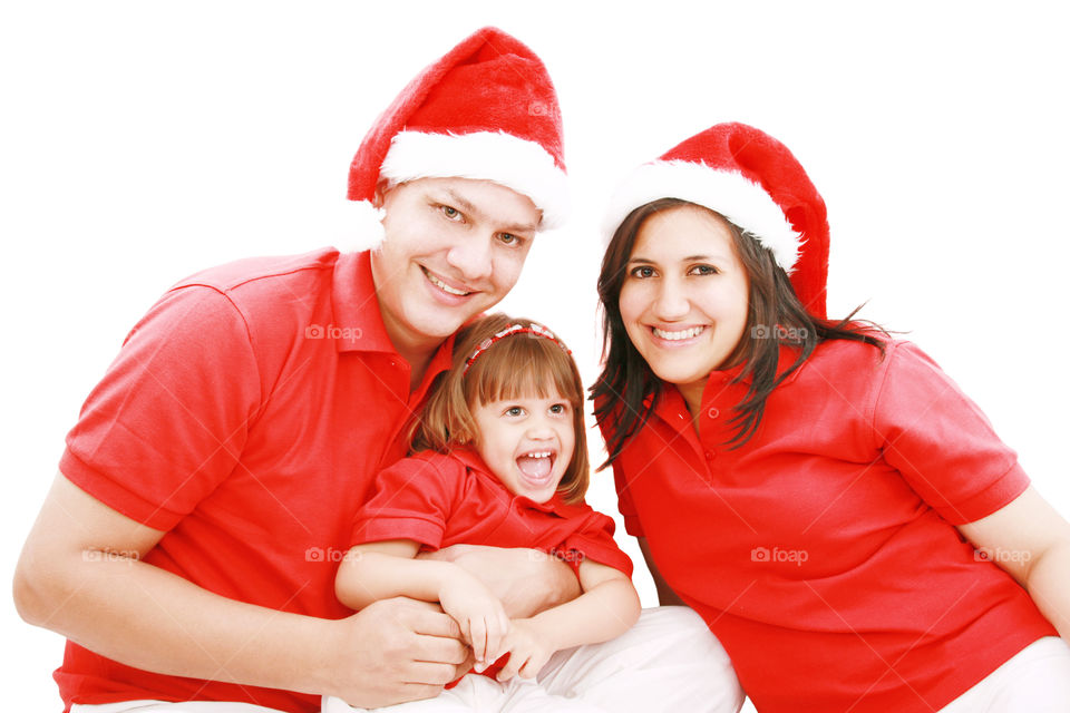 happiness family in christmas hat