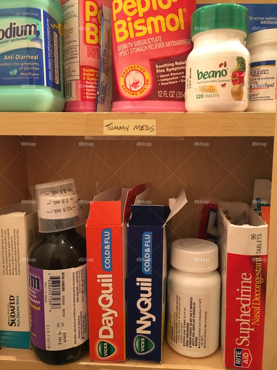 Inside of a medicine cabinet at my house! Well stocked for any illnesses.