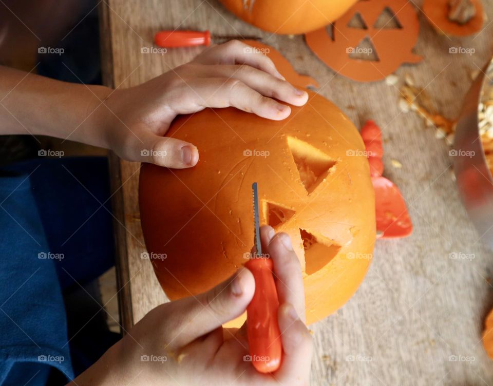 Carving Halloween pumpkins 