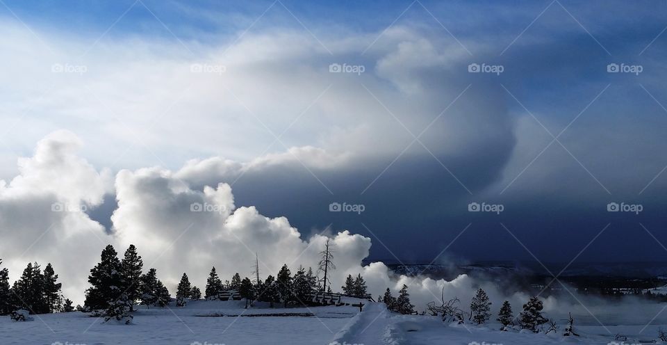 Dark clouds in snowy weather