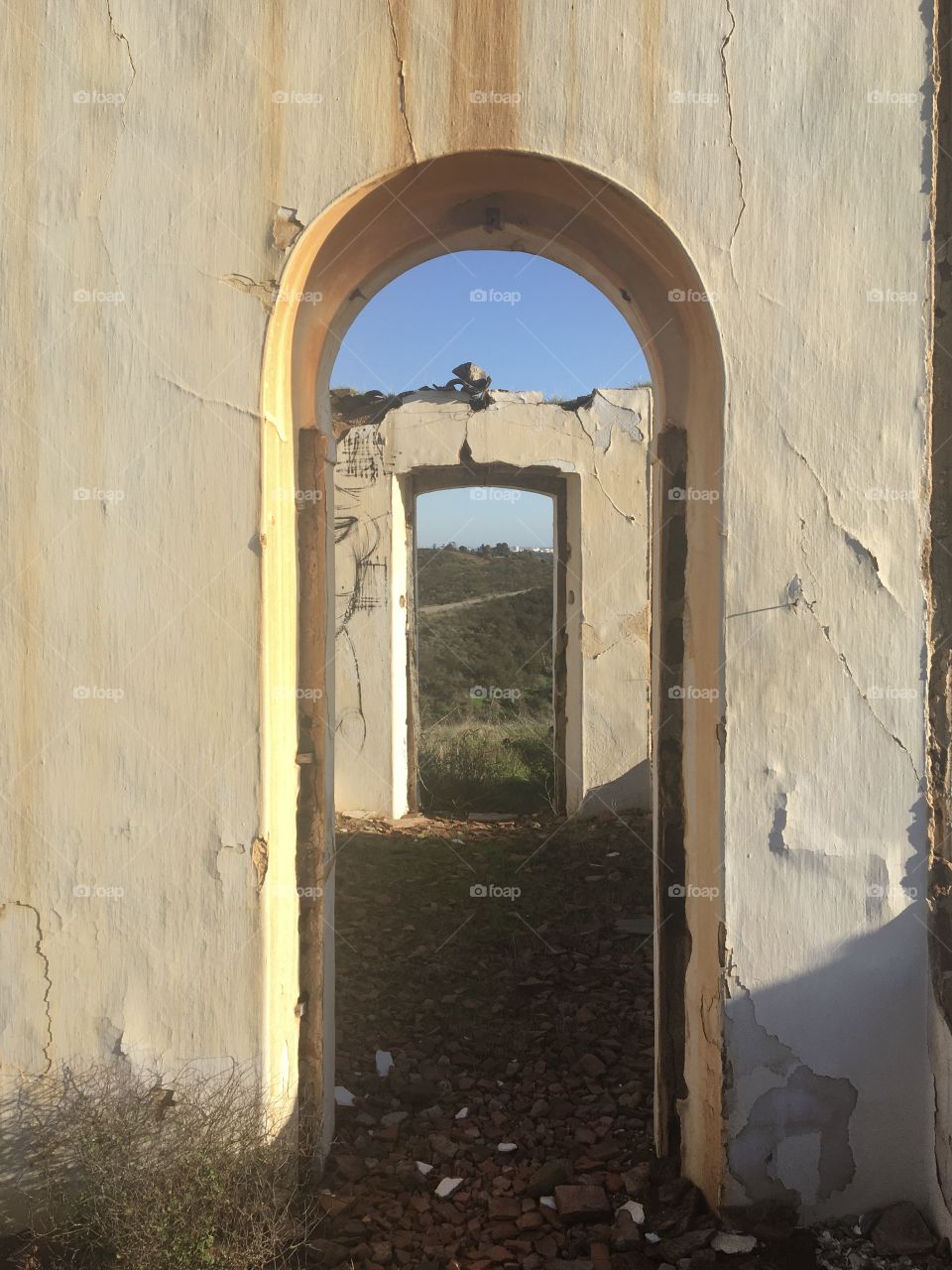 Ruins of house in countryside 
