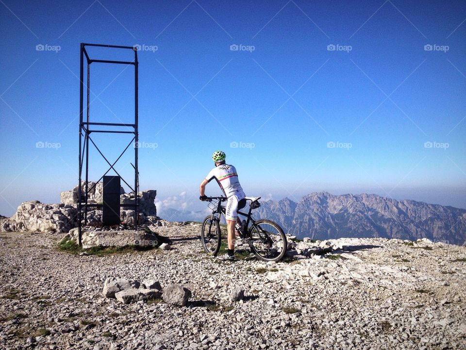 Mountain biker on top of the mountain