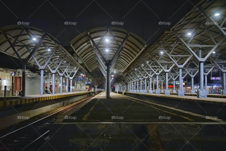 inside the Jogjakarta train station at night