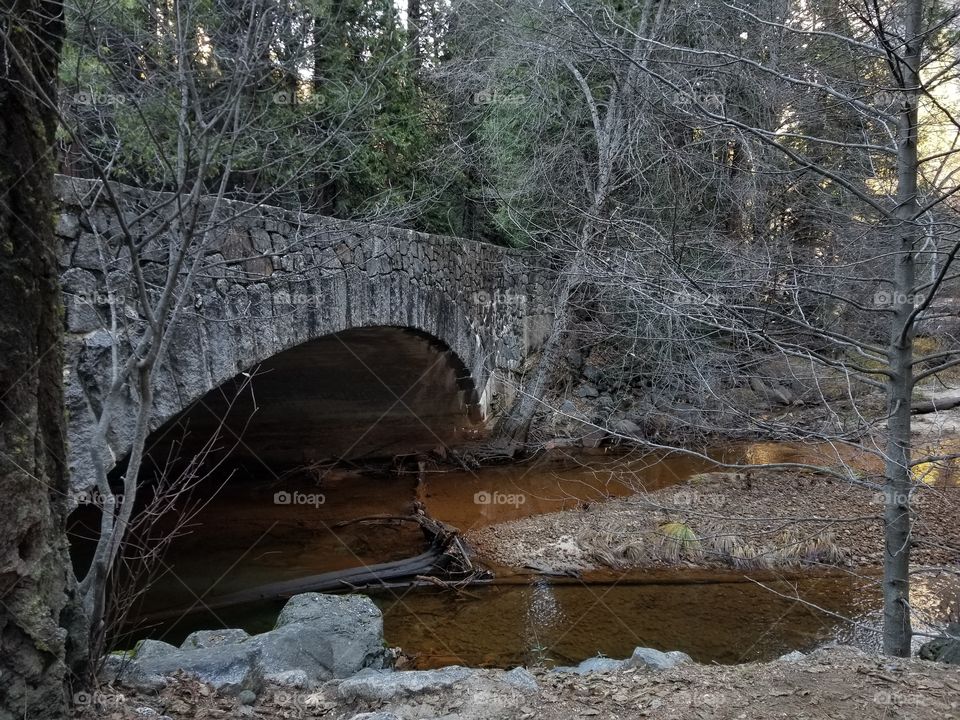 Water flowing under bridge