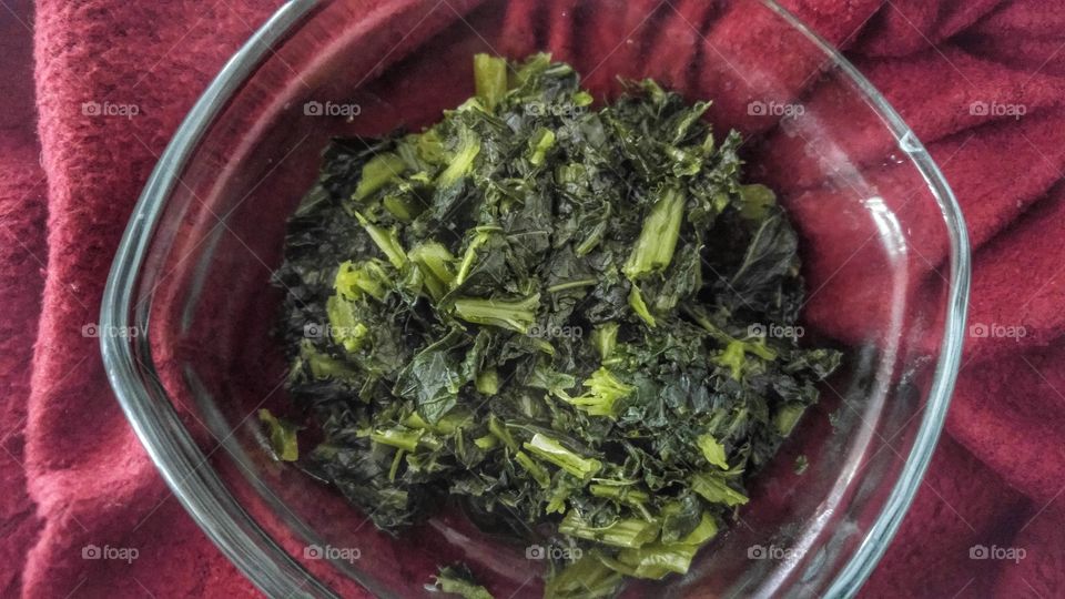 Kale cooked in chicken broth.