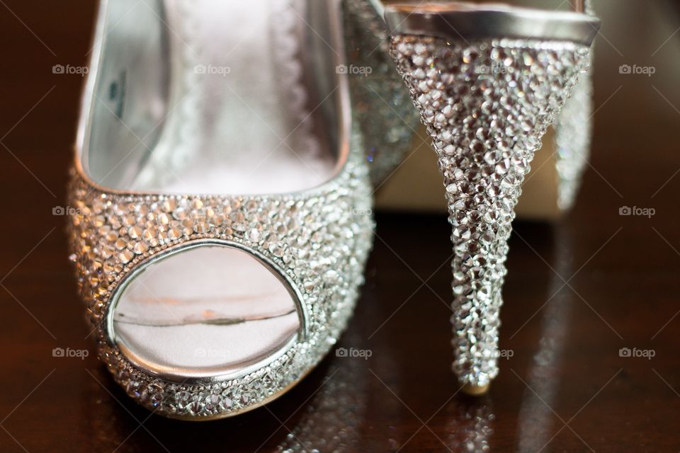 Close up of jeweled shoe