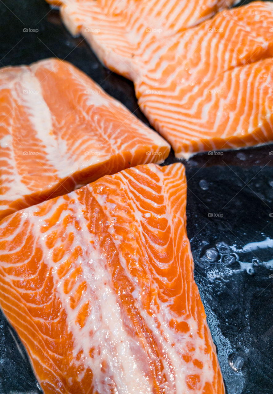 Fresh raw salmon at the supermarket